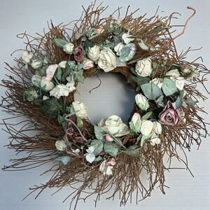 Vintage Floral Grapevine‎ Wreath 21" Mixed Wildflowers Farmhouse Cottage Decor